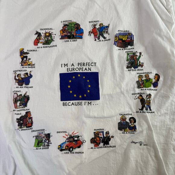 VTG 1994 B&C European comic graphic white tshirt mens Medium - Picture 3 of 7